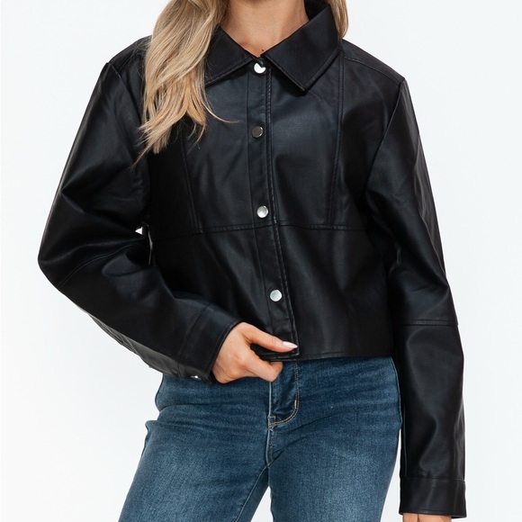 Snobbish Snap Down Long Sleeve PU Leather Jacket - Picture 6 of 12